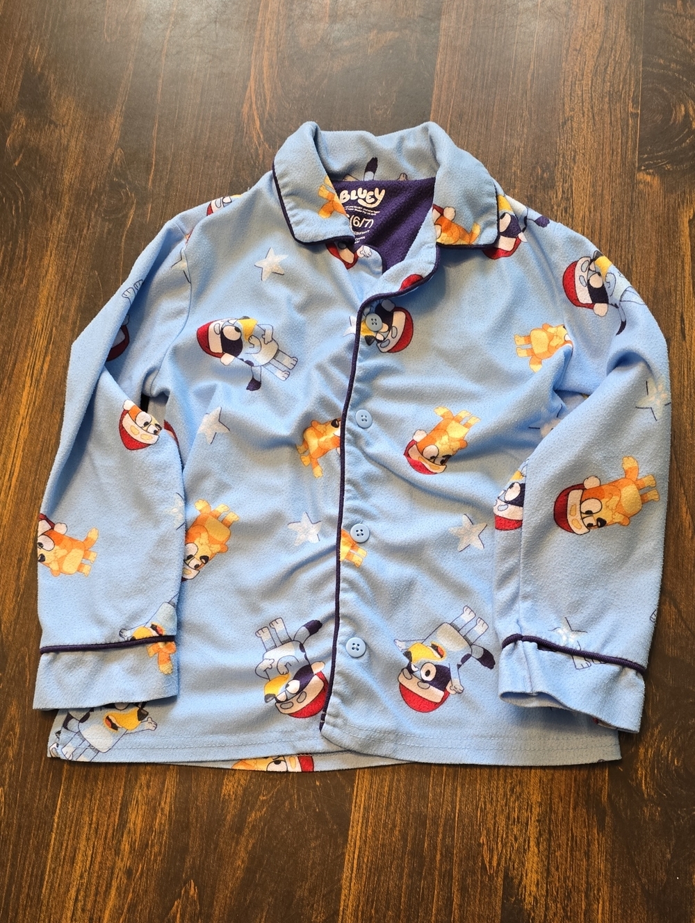 Blue Kids Matching Pajama Top with Cartoon Print
